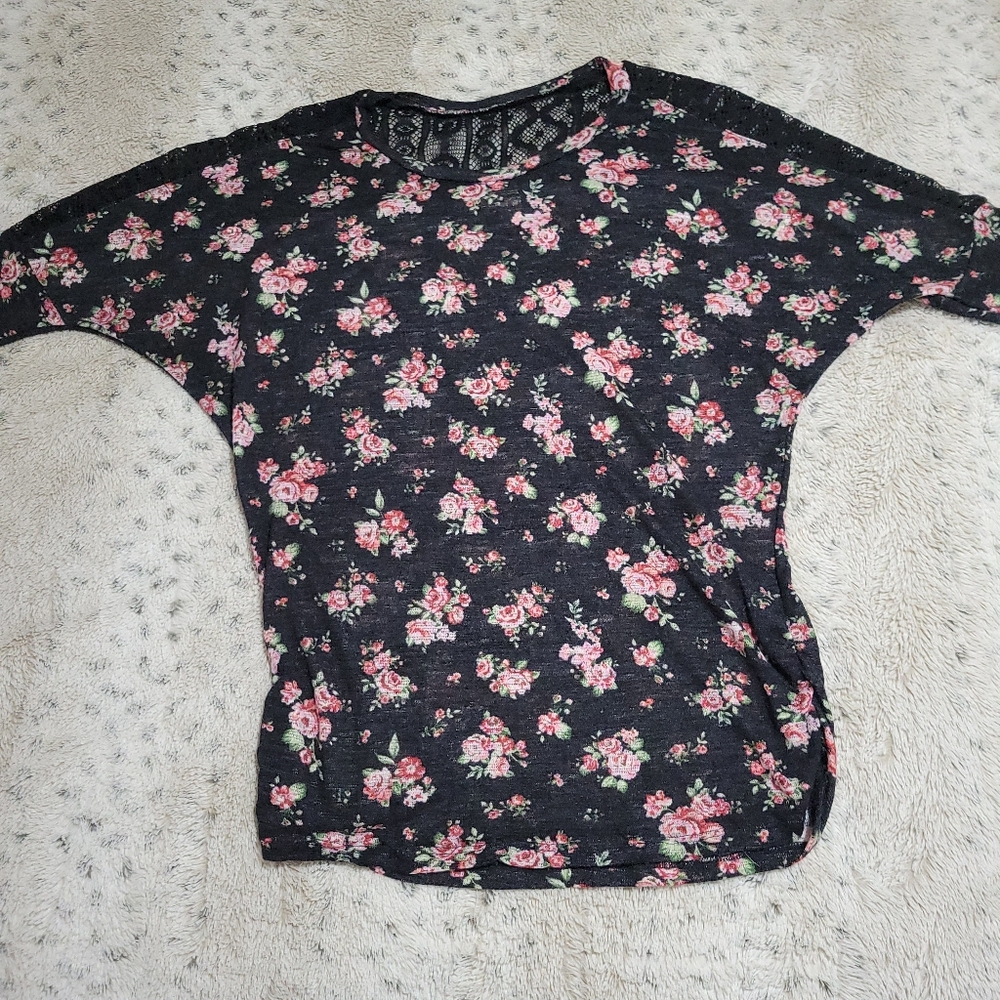 Floral Black Top